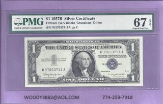 1957 - B Silver Certificate Fr - 1621 W - A Block Pmg - Gem - Unc 67 Ppq 3711 photo