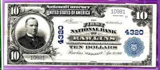 {rawlins} $10 02pb The First National Bank Of Rawlins Wyoming Charter 4320 photo
