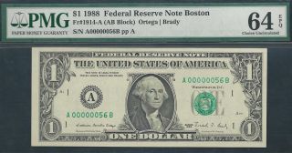 $1 1988==two - Digit Serial==number 56==a00000056b==pmg Ch Unc 64 Epq photo