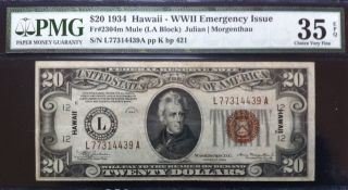 1934 $20 Hawaii Wwll Emergency Note - Fr 2304m Mule Pmg 35 Epq Choice Very Fine photo