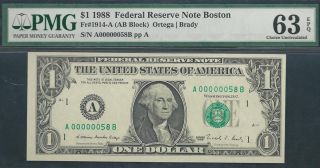$1 1988==two - Digit Serial==number 58==a00000058b==pmg Ch Unc 63 Epq photo