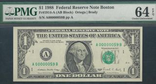$1 1988==two - Digit Serial==number 59==a00000059b==pmg Ch Unc 64 Epq photo