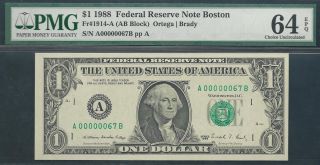 $1 1988==two - Digit Serial==number 67==a00000067b==pmg Ch Unc 64 Epq photo