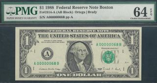 $1 1988==two - Digit Serial==number 68==a00000068b==pmg Ch Unc 64 Epq photo
