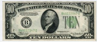 1934 A $10 Light Green Federal Reserve Note Au Fr 2006 B photo
