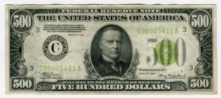 1934 $500 Federal Reserve Note,  Xf,  Small Corner Tear.  Fr 2201 C photo