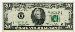 Ink Smear Error $20 Federal Reserve Note,  1969c Au Reverse Left Side photo