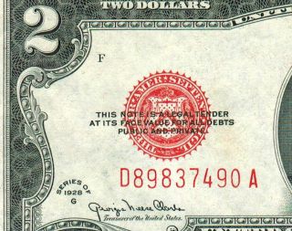 $2 1928g Red Seal Almost Uncirculated More Currency 4 -) photo