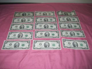 Fifteen 2 Dollar Bills 1976,  1995,  2003a And 2009 photo