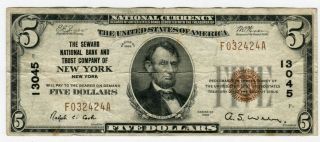$5 Seward National Bank And Trust Co.  Of York 1929,  Vf photo