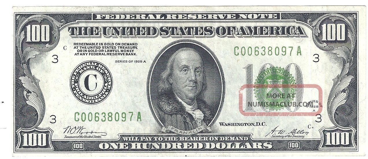 100 Dollar Federal Reserve Note 1928a Fr 2151c Us Currency Woods Mellon 100-dollar-federal-reserve-note-1928a-fr-2151c-us-currency-woods-mellon