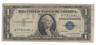 1935g Silver Certificate Blue Seal B77913491j $1.  Old Currency Godless photo