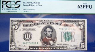 1928 $5 Federal Reserve Note Fr - 1950k Pcgs62 photo