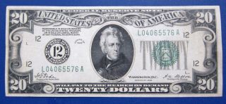 1928 $20 Federal Reserve Note.  Green Seal Fr - 2050l Xf photo