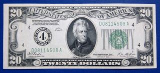 1928 $20 Federal Reserve Note.  Green Seal Fr - 2050d Au photo