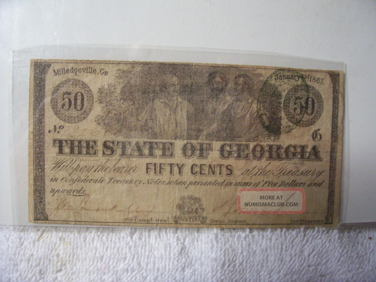 Authentic Obsolete Confederate Georgia 50c Note Currency 1863 Cr 14 Rarity 1 Paper Money: US photo