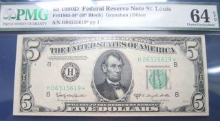 1950d $5 Frn H06315619 Star Note.  St.  Louis Pmg64 photo