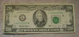 1995 Twenty ($20) Dollars Usa Federal Reserve Note L42312377b Circulated photo