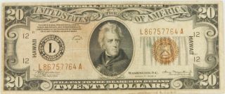 1934a Hawaii $20 Federal Reserve Note Twenty Dollar Bill photo