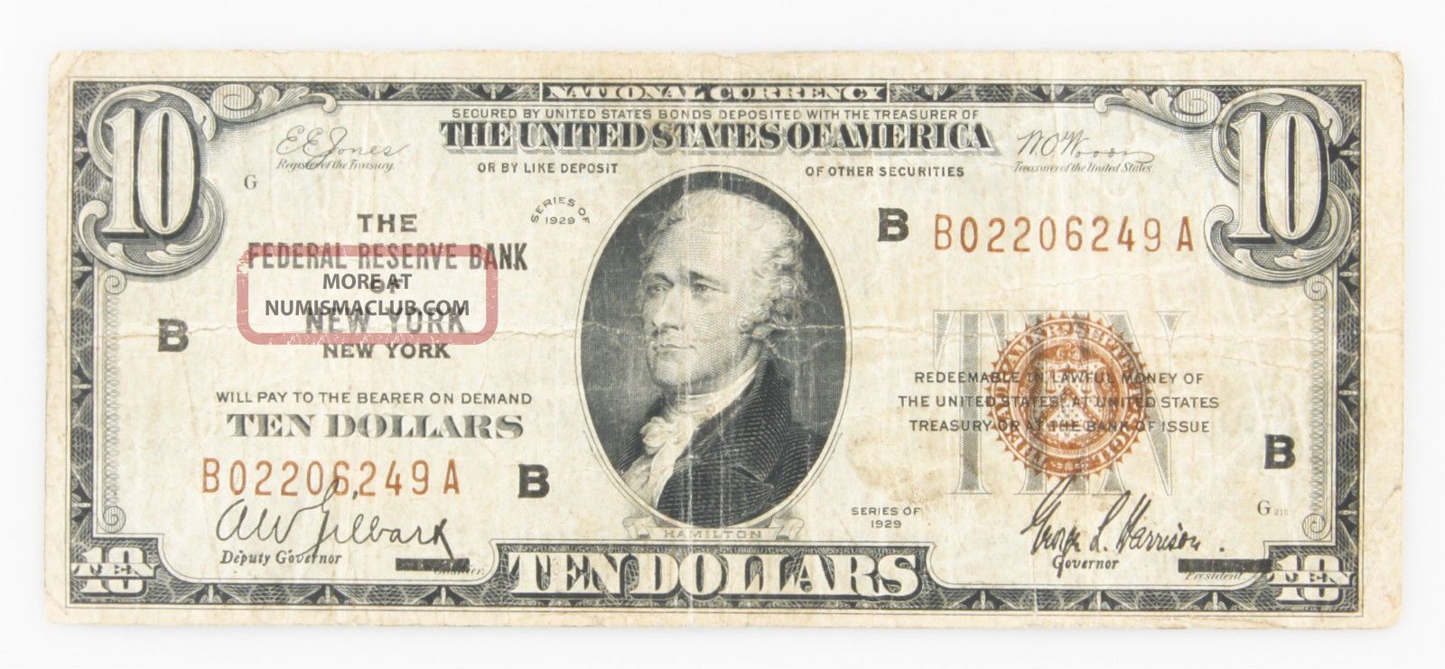 1929 $10 National Currency York Usa Brown Seal Ny Hamilton 80+yrs Old Money Small Size Notes photo