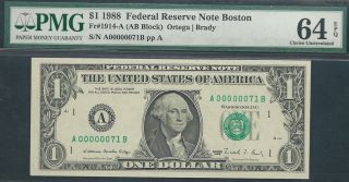 $1 1988==two - Digit Serial==number 71==a00000071b==pmg Ch Unc 64 Epq photo