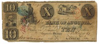 Bank Of Augusta Ga $10 1849 Obsolete More Currency 4 T photo
