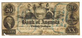Bank Of Augusta Ga $20 1850 Obsolete More Currency 4 D photo