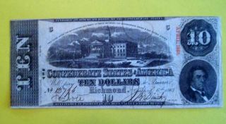 1863 $10.  00 Confedeate States Of America photo