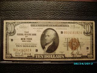 1929 Series $10 National Currency The Federal Reserve Bank Of York Ny photo