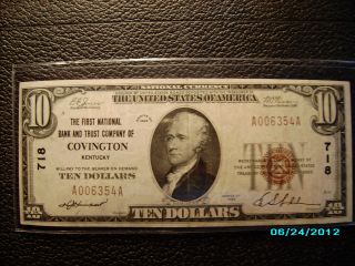 1929 Series $10 National Currency Covington Kentucky Ky Ch 718 photo