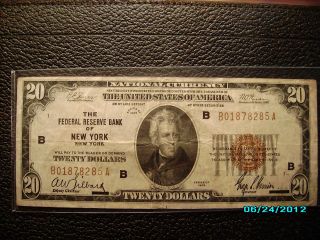 1929 Series $20 National Currency The Federal Reserve Bank Of York Ny photo