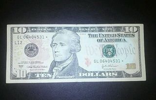 2004 $10 Dollar Federal Reserve Star Note S/n Gl 06404531 photo