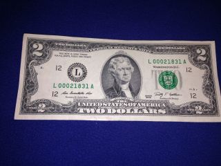 (1) Low Serial 2009 $2 Dollar Bill Two Dollar Bank Note San Fransisco photo
