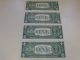 Four Low Serial Number Three Digit ' 00000313 ' Matching $1.  00 Bills - Uncirculated Small Size Notes photo 1