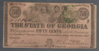 50¢ 1863 Milledgeville Georgia Confederate Old Ga Civil War Paper Money Note Bil photo