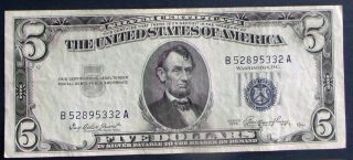 One 1953 $5 Blue Seal Silver Certificate Very Fine + (c60069916a) photo