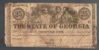 25¢ 1863 Milledgeville Georgia Confederate Currency Old Civil War Obsolete Bill photo