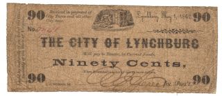 90¢ Odd Old Lynchburg Va Fractional Confederate Paper Money Currency Bill Note photo