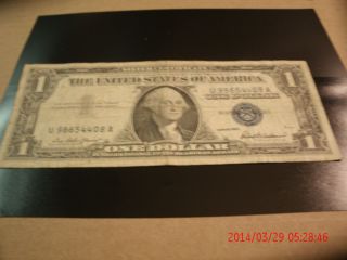 1957 $1 Silver Certificate Blue Seal Note Block U / A Priest/ Anderson photo