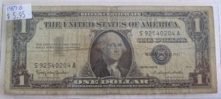 1957 B Blue Seal One Dollar Silver Certificate 318m photo