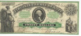 Virginia Treasury Note Richmond $20 1861 Signed/issued Cr3 Low Serial 194 photo