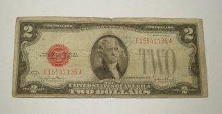 Vintage U.  S.  1928 G Two 2 Dollar United States Note,  Red Seal photo