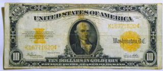 1922 $10 Gold Certificate Gold Coin Large Size Note Speelman White K16771620 photo