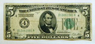1928a $5 Redeemable In Gold On Demand Note Woods - Mellon Da Block Number 4 photo