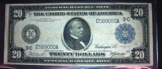 1914 Federal Reserve Note 3c Twenty Dollars Large President Cleveland Estate photo