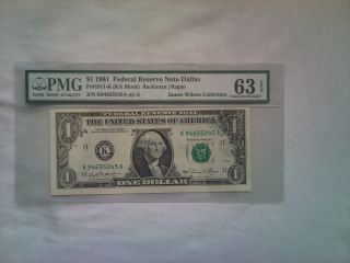 1981 Us$1 Federal Reserve Note Pmg Choice Uncirculated 63 Epq Ka Block (ink Smear photo