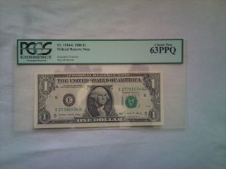 1988 Us$1 Federal Reserve Note Pcgs Graded Choice 63 Ppq Eh Block photo