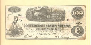1862 $100 Confederate T - 40 Civil War Sharp Note Macon/savannah Stamps photo