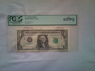 1988 Us$1 Federal Reserve Note Pcgs Graded 62 Ppq Ha Block photo