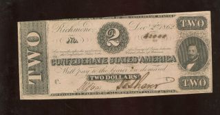 Confederate Currency $2 1862 T - 54 Richmond Virginia Au photo